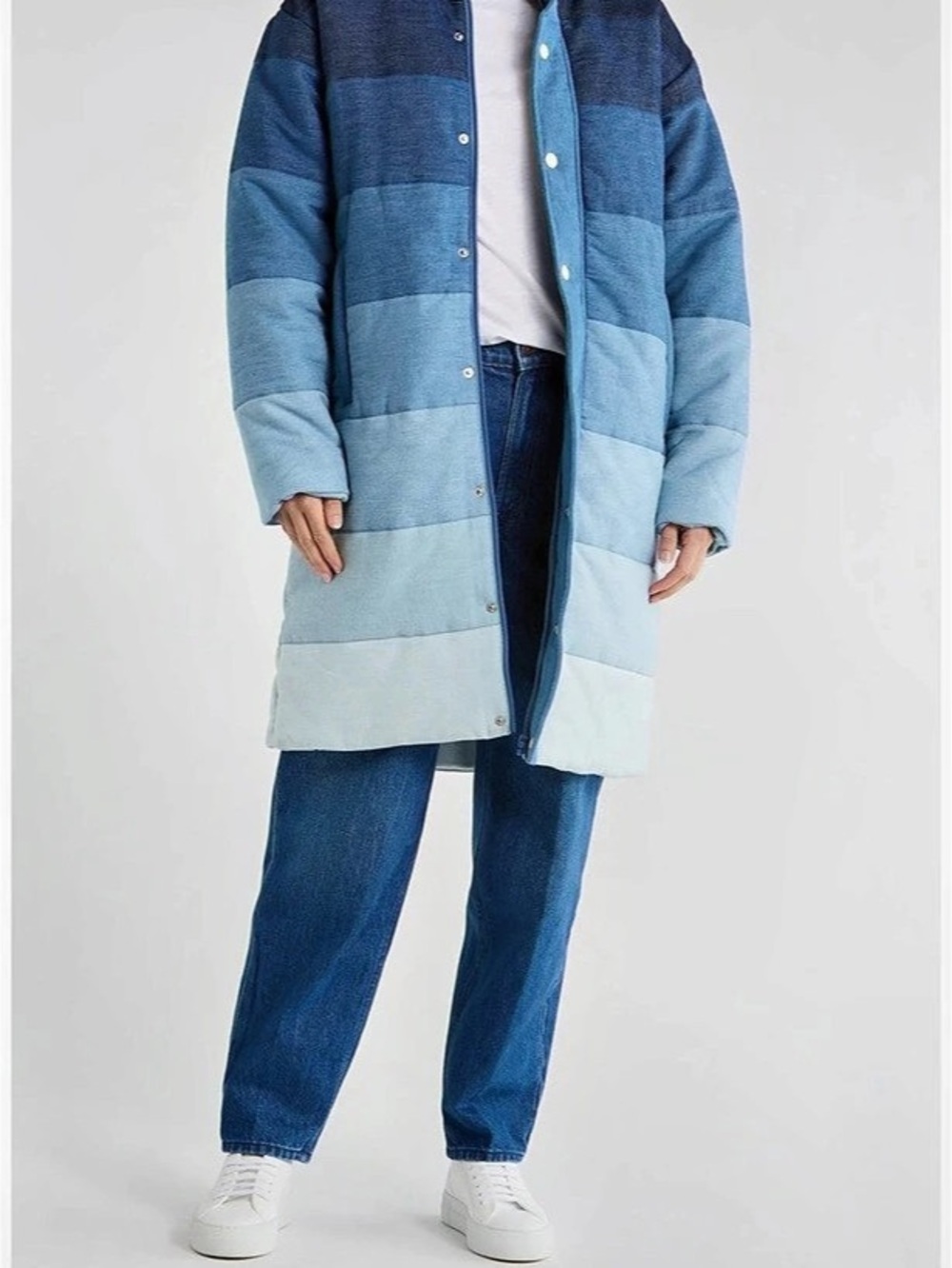 Mother The King Size Pillow Talker Quilted Jacket Blue & White Small